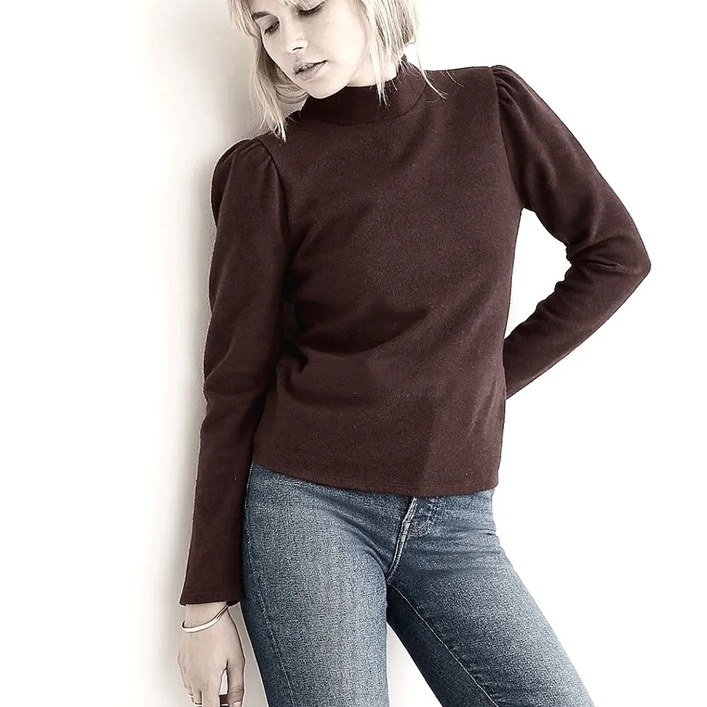 Madewell Gray (Re)sourced Plush Mockneck Puff-Sleeve Sweater M